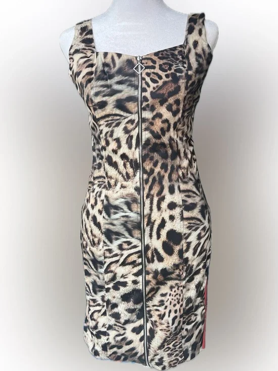 STUDIO F Leopard Print Zip-Front Mini Dress - Brown - Picture 11 of 14